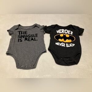 Gray Snuggle Onesie and Black Batman Bodysuit Set